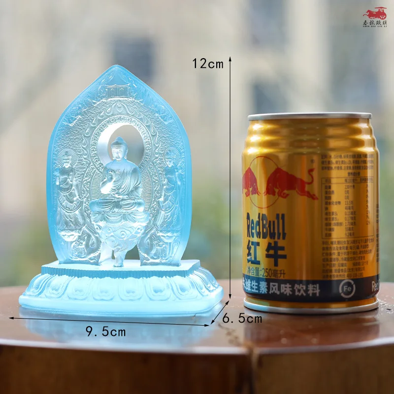 YFY Glazed Oriental Three Saints One Buddhist Hall is dedicated to Medicine Buddha Sun   Home Buddha Living Room Ornament