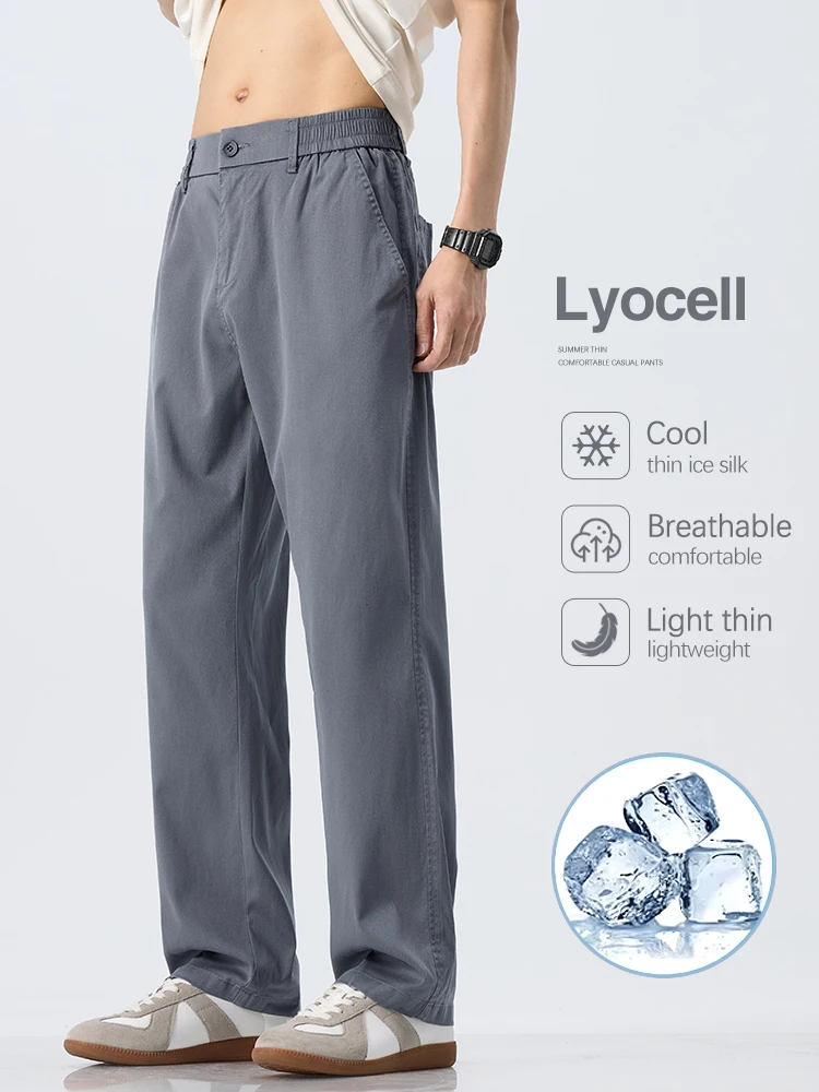Sommerliche ultraleichte Lyocell-Herren-Freizeithose – Bequeme, lockere Business-Hose aus Eisseide, atmungsaktiv, kühlend, weich, für Outdoor-Aktivitäten