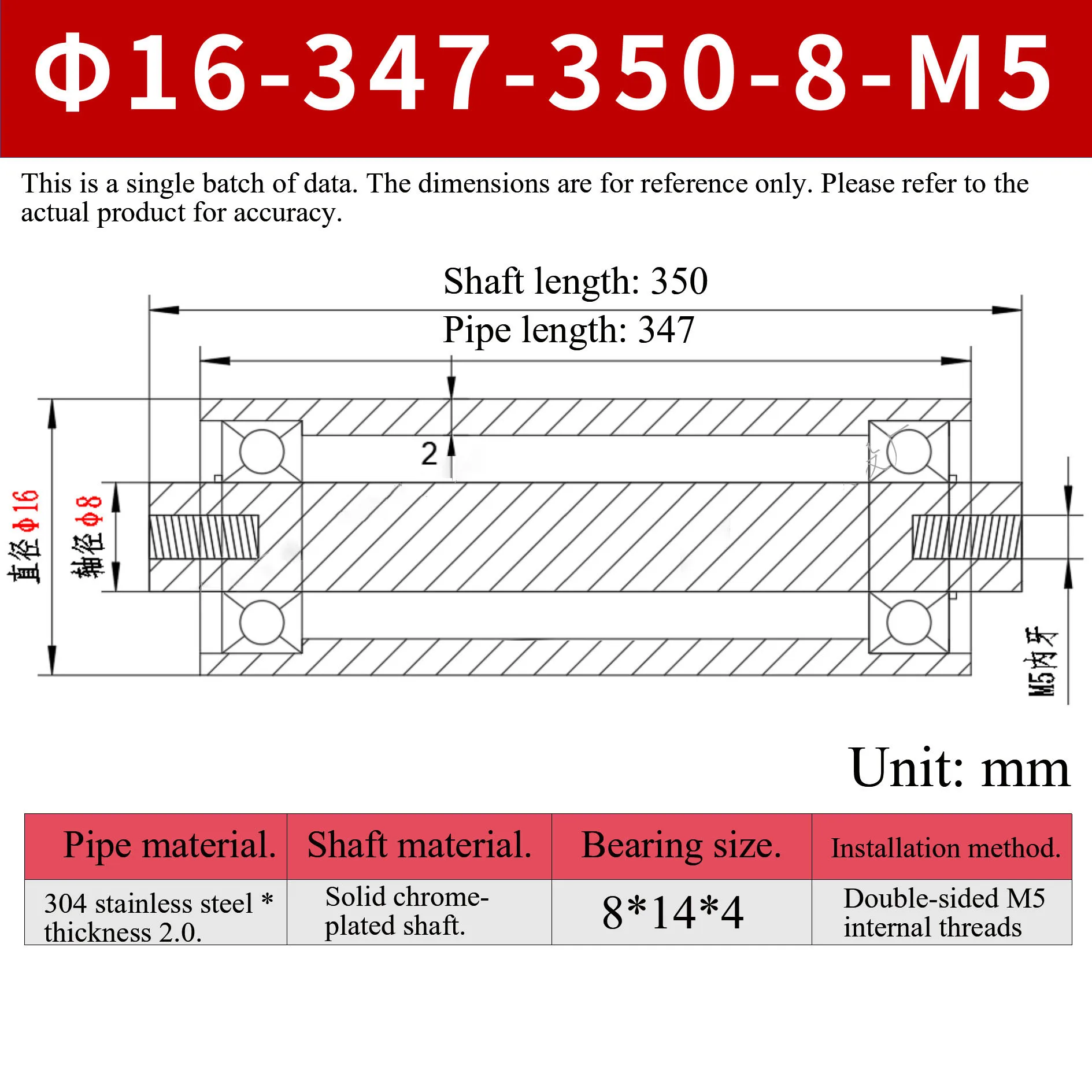 Stainless Steel Double Bearing Non-Powered Roller Double-End Threaded Transition Idler Roller Set OD14-32mm Length 50-550mm