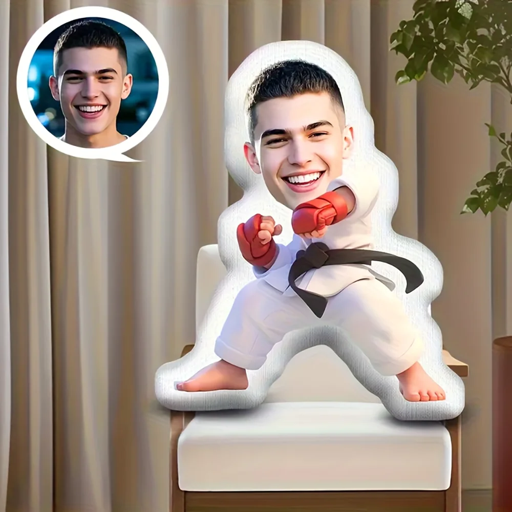 Taekwondo Shaped Plush Pillow - Customized Face Shape Gift with Photo, Fun and Interesting Christmas gift