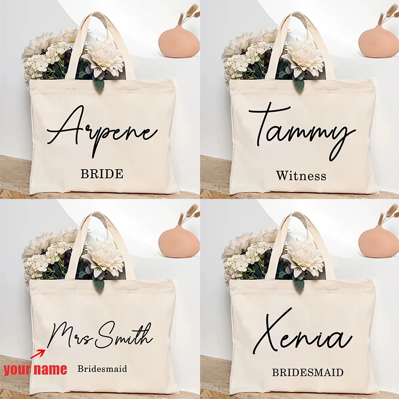 Sac fourre-tout personnalisé pour la mariée et les demoiselles d'honneur, sac à bandoulière en toile avec impression de nom et de lettres, cadeau de mariage