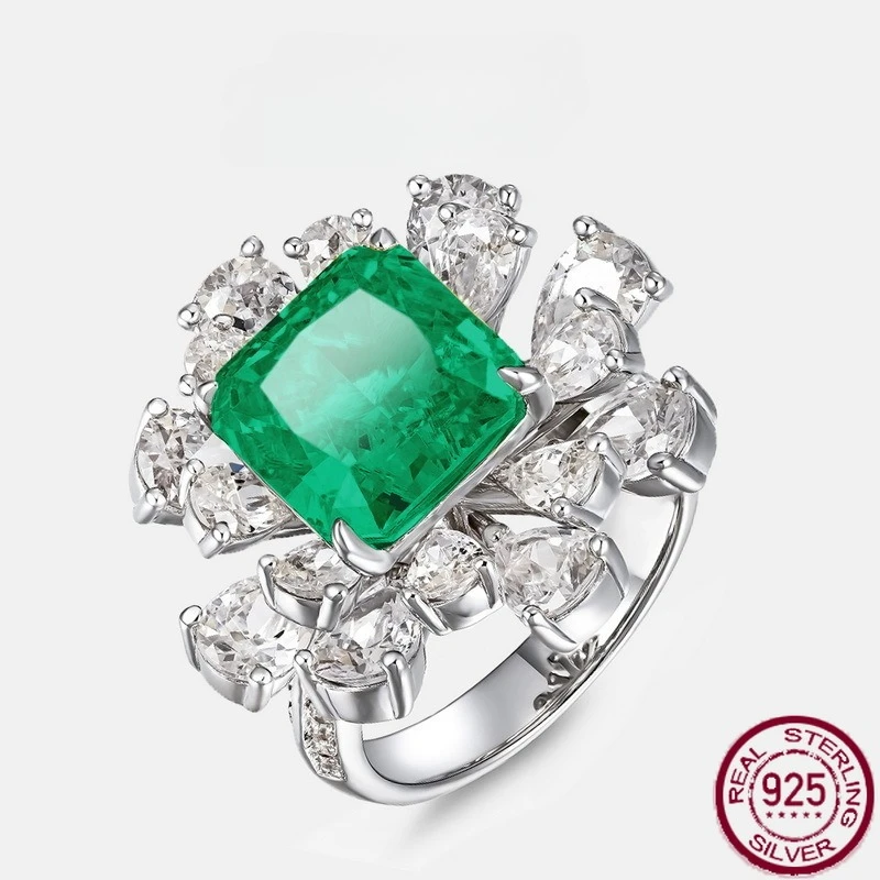 

New S925 pure silver atmospheric fashion cultivation color treasure set with red, blue, emerald green ring wedding jewelry