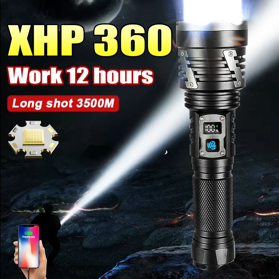 

NEW Ultra Powerful Flashlight XHP360 LED Camping Lantern Rechargeable Lamp Tactical Flashlights Super Bright Torch For Fishing