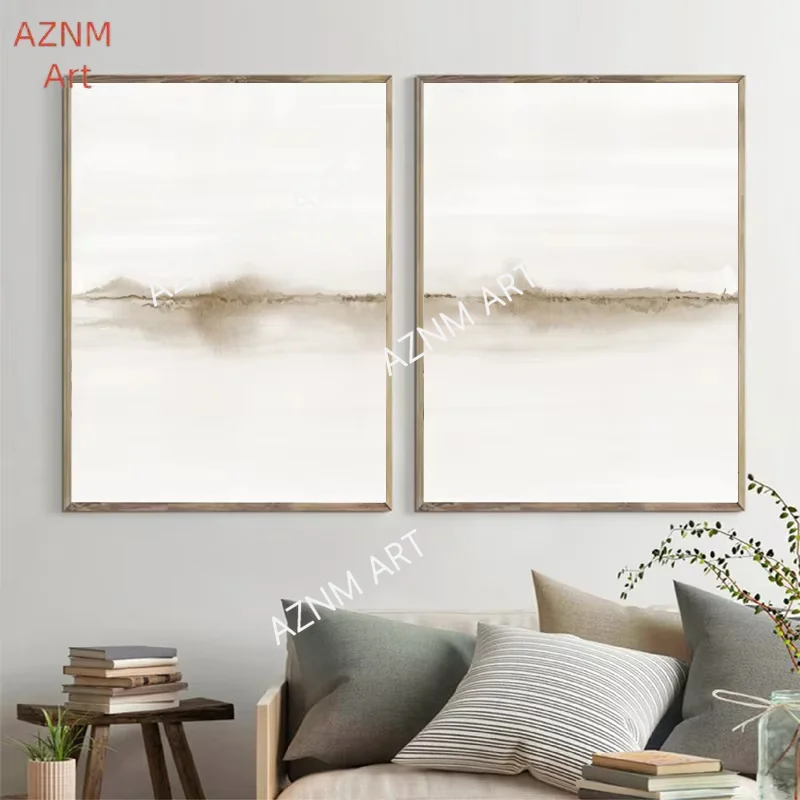 1/2Pcs Abstract Neutral Watercolor Landscape Painting Canvas Posters and Prints Minimalist Wall Art Pictures Room Decor