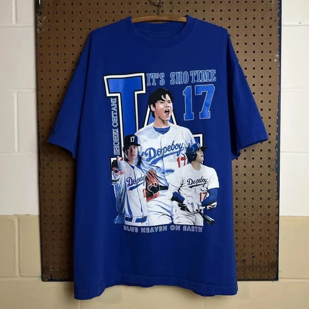 

(220 г футболки из чистого хлопка) футболка Shohei Ohtani мужская S-4XL синяя бейсбольная спортивная футболка