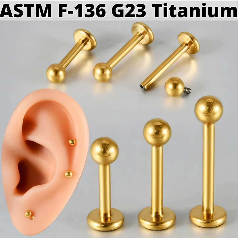 1PC Titanium 3mm Round Ball Internal Thread 6/8/10mm Rod Labret Lip Studs 16G Ear Tragus Cartilage Helix Body Piercing Jewelry