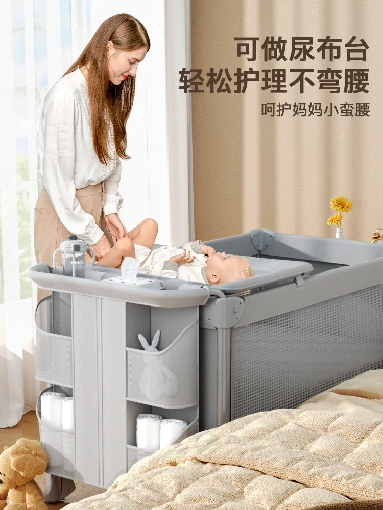 Crib aluminum alloy one-click folding installation-free crib mobile splicing large bed newborn