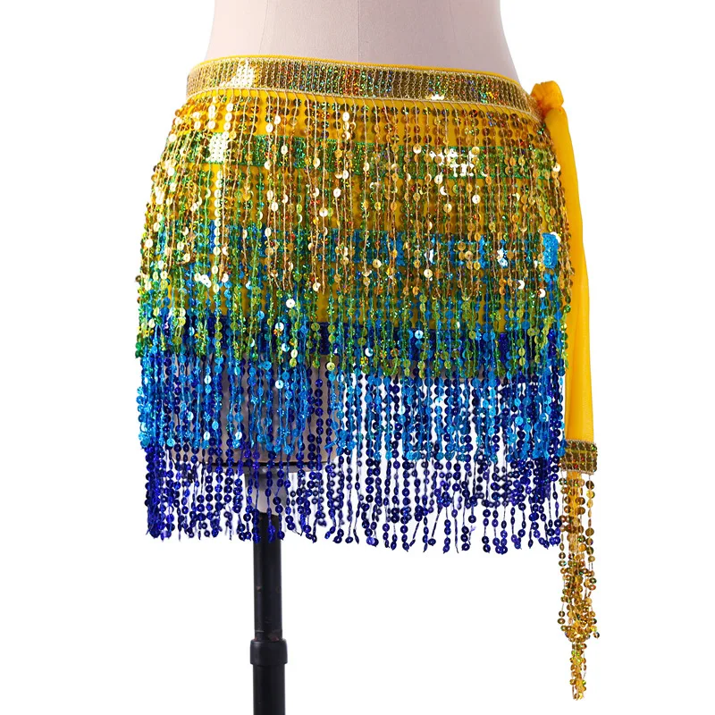 

Women 4 Layers Tassel Sequins Belly Dance Hip Scarf Sparkly Buttocks Wave Skirt Belt Dancing Stage Performance Waist Chain Suit