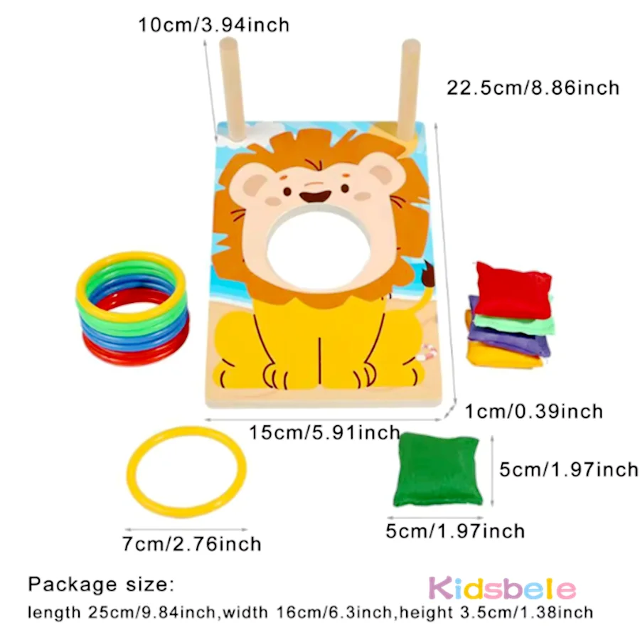 Montessori Kids Wooden Ring Throwing Sandbag Game 2 in 1 Hand-Eye Coordination Skill Multiplayer Puzzle Game Indoor Outdoor Toy