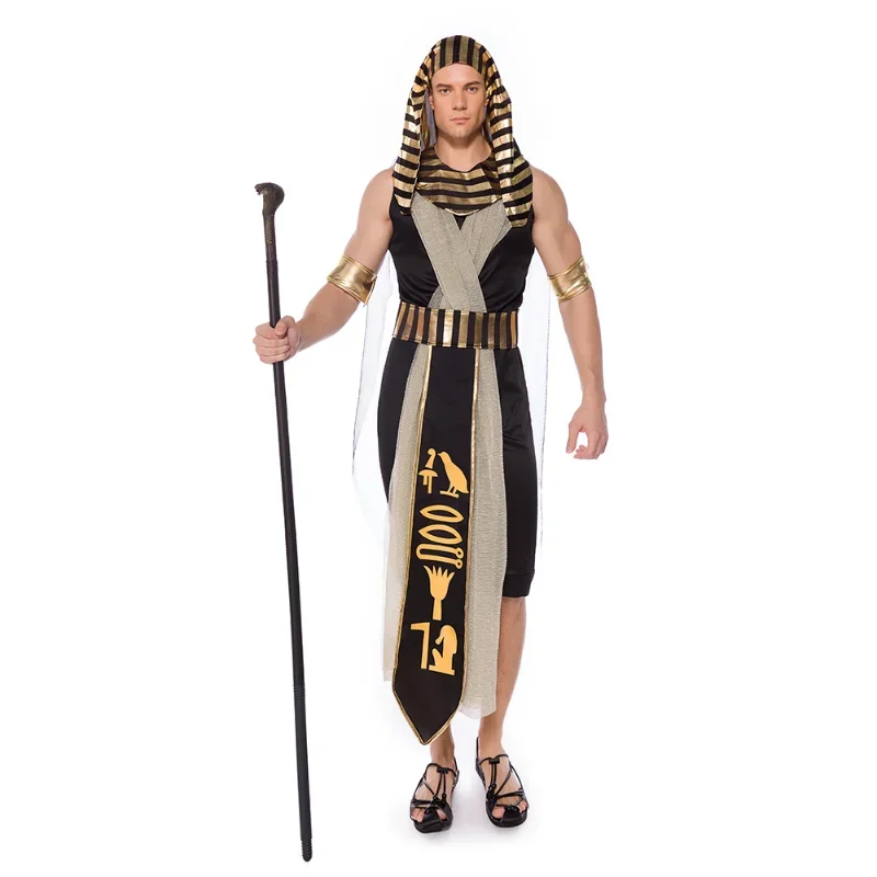

Halloween Ancient Pharaoh Costume Adult Black Gold Egypt Egyptian Pharaoh Prince King Empress Queen Cosplay Fancy Dress For Men