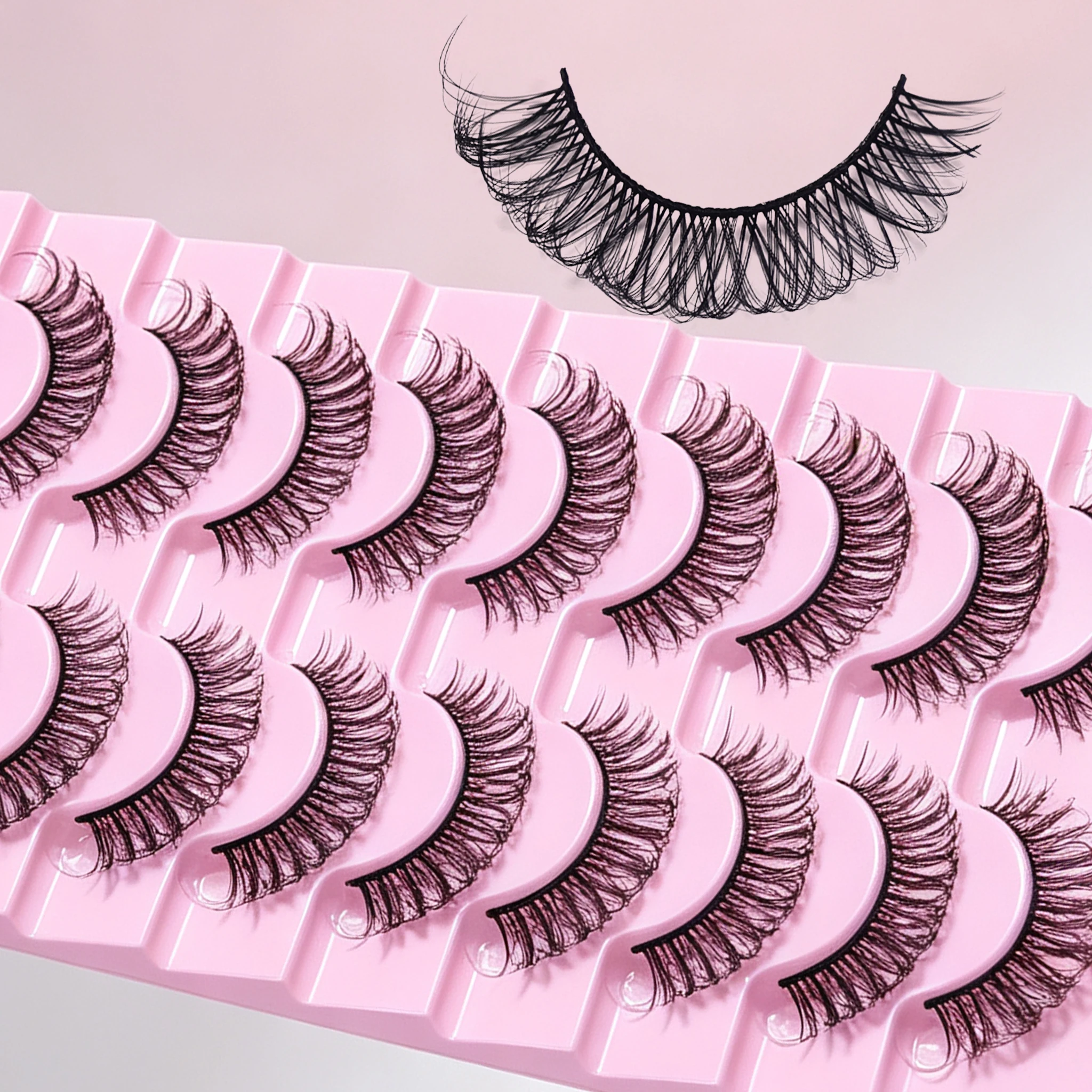 10 Pairs D Curl Fluffy Volume Dramatic Messy Cat Eye False Eyelashes Reusable Fake Lashes for Women Party Eye Makeup