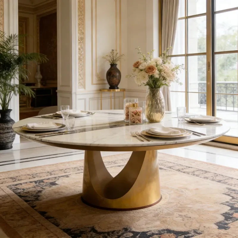 Sintered Stone Dining Table with Stainless Steel Base Round Home Dinner Table Customizable Size & Color