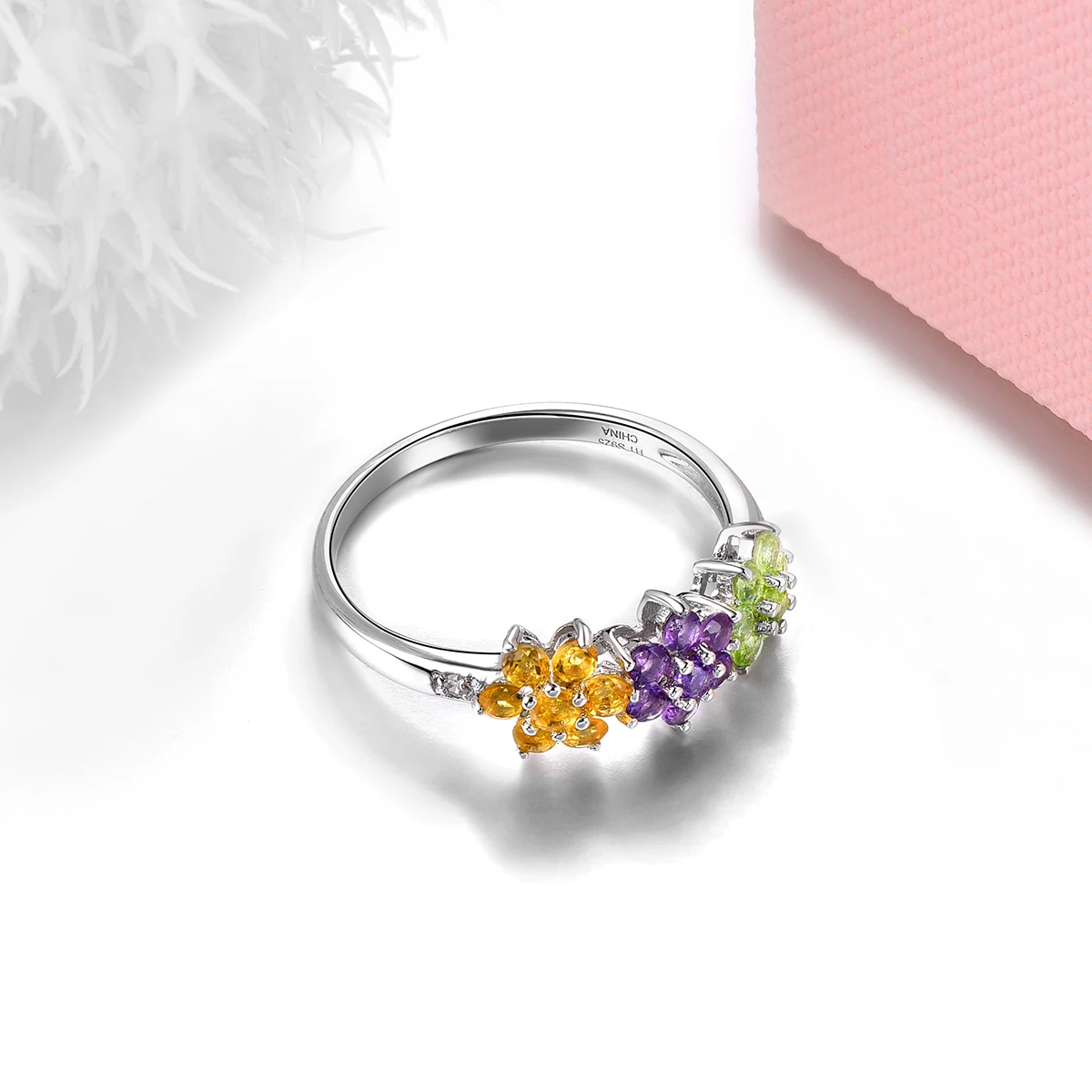 Natural Citrine Amethyst Peridot Sterling Silver Ring Genuine Colorful Gemstone Romantic Style S925 Fine Jewelrys Women Birthday