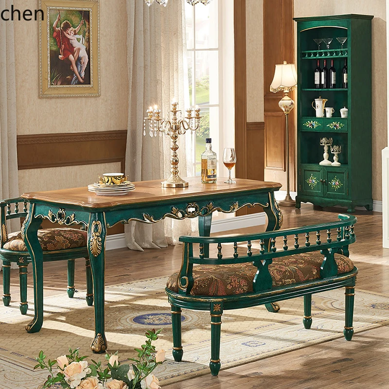 

DSA all solid wood dining table and chairs rectangular household small apartment retro cafe small square table combination