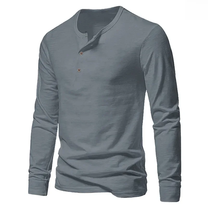 Men's Long Sleeve T-shirt Spring Thin Loose-fit Versatile Casual Base Layer Top Henry T-shirt