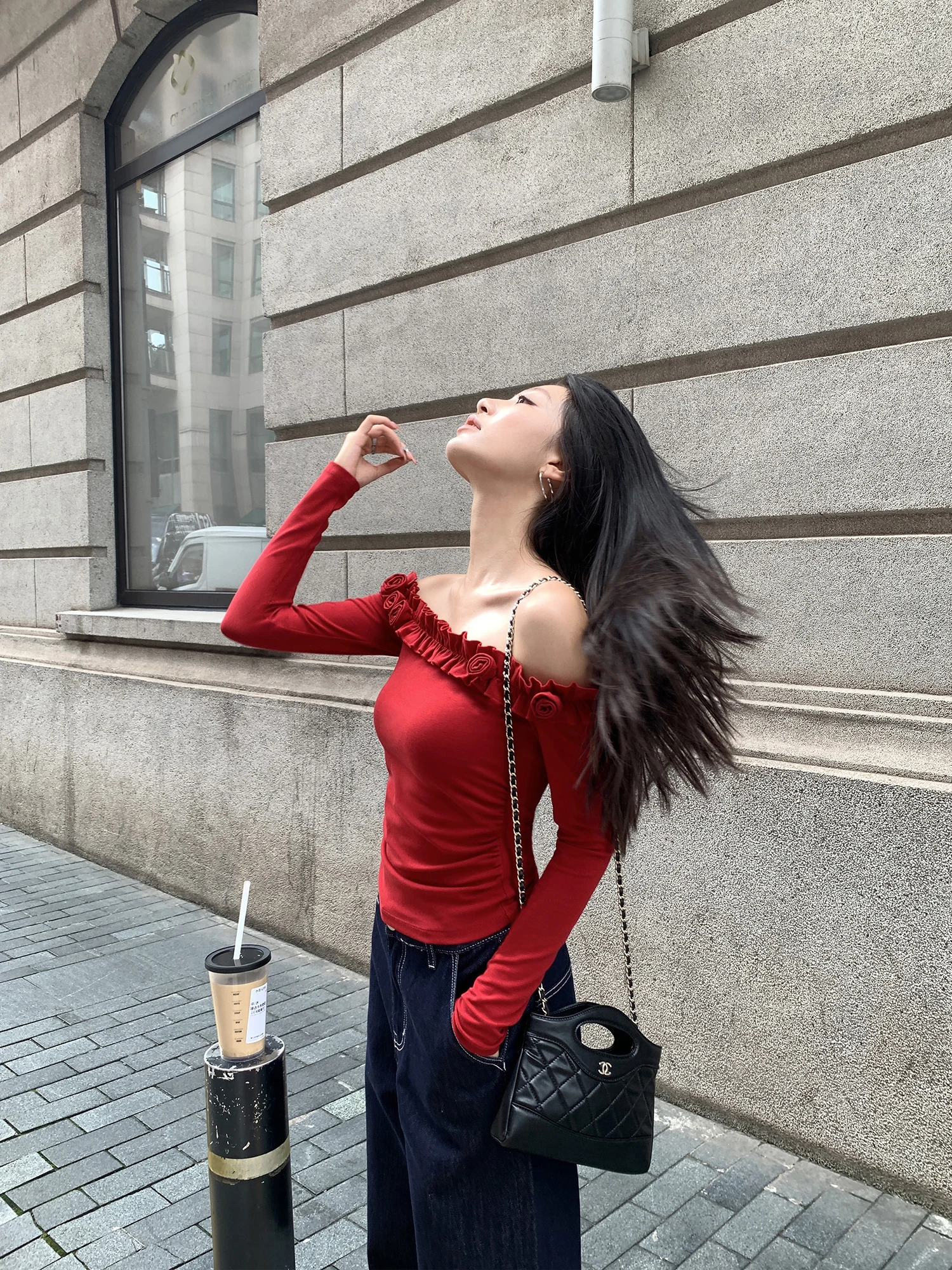 

Ele Long Sve Knitted T-irt Women's One oulder Design Reveal oulder Slim Fit Cotton Blend Stretchy Fiber Top