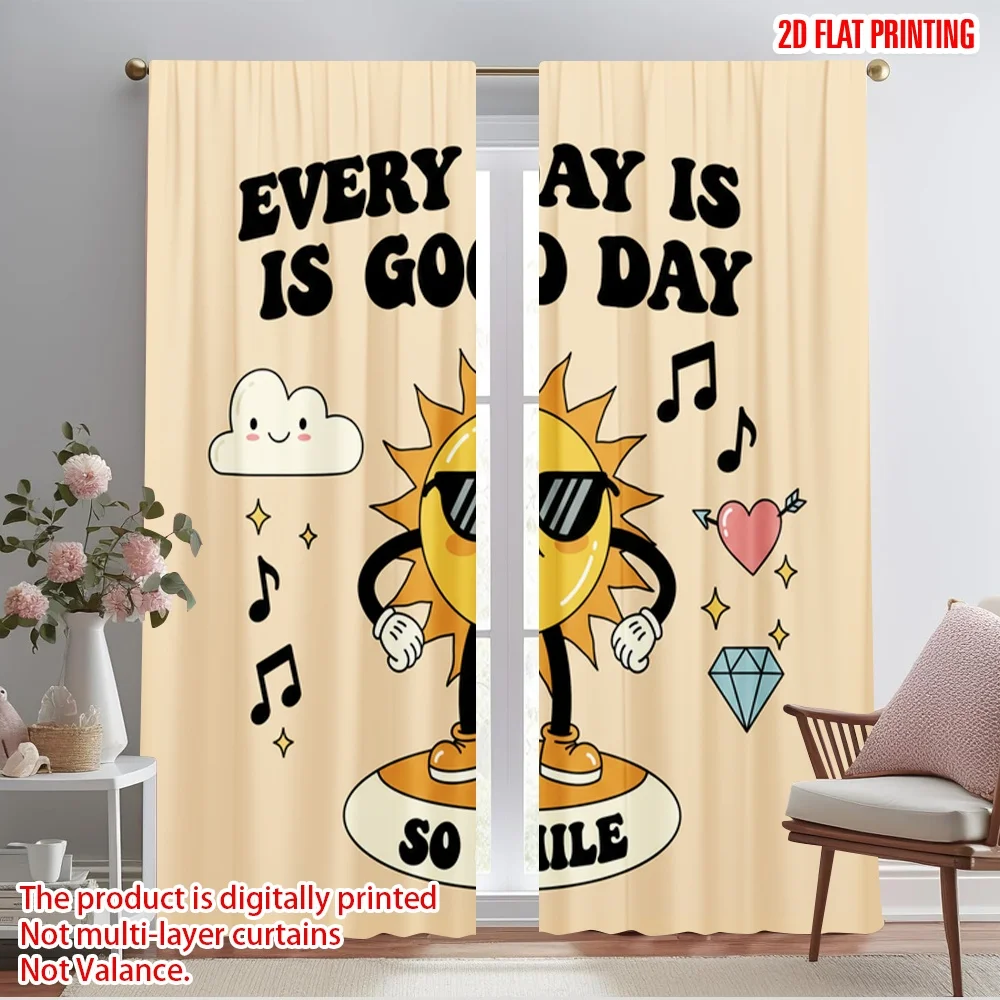 

2pcs 2D flat printing Drapes Happy Sun Smiling Cloud Polyester Without Electricity Party Decorations for Room bedroom wall decor