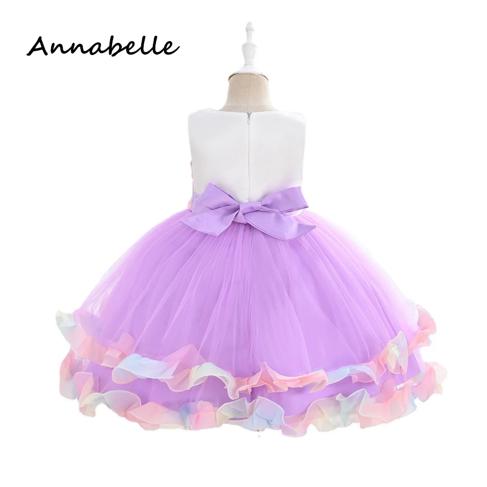 Annabelle Flower Girl Dress Puffy Flower Baby Wedding Party Bow Dress Priness Girl Bow abito da damigella d'onore 2024New vestidos