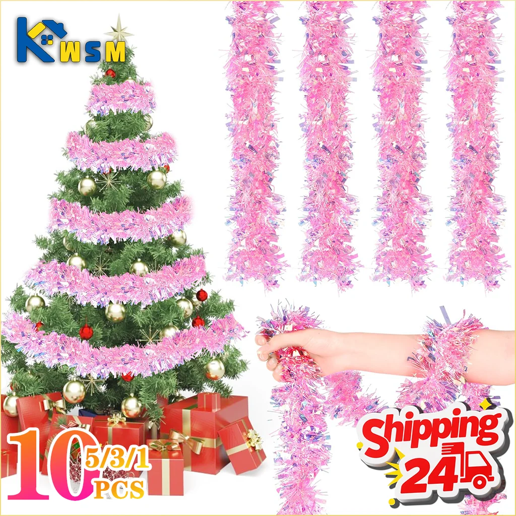 1–10 Stück rosa Lametta-Girlande, glänzend, metallischer Glitzer, Weihnachtsbaum, Valentinstag, Hochzeit, Geburtstag, Zuhause, Party-Dekoration