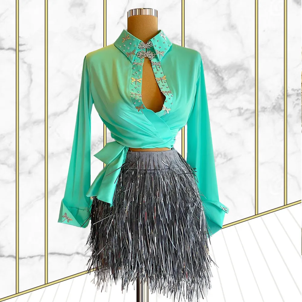 Turquoise Cocktail Dresses Sheath Long Sleeves Short Mini Feather Beaded Elegant Homecoming Dresses Haute Couture Customized