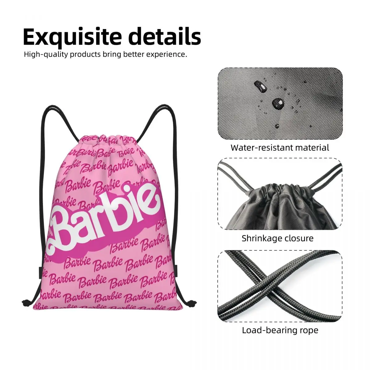 Bolsa con cordón con logotipo de Barbie personalizado para entrenamiento, mochilas de Yoga, Disney, deportes, gimnasio, Sackpack