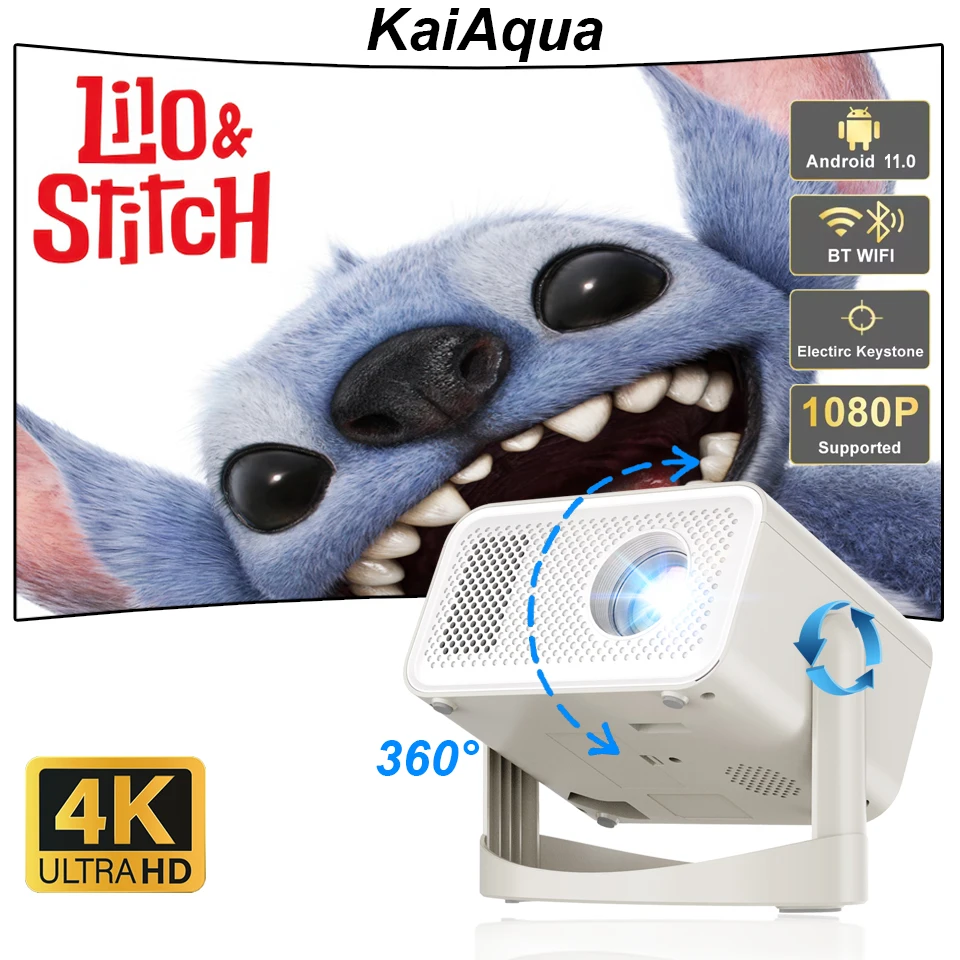 جهاز عرض KaiAqua HT23 PLUS 4K Android 11 Dual Wifi6 260ANSI Allwinner H713 BT5.0 1080P 1280*720P جهاز عرض خارجي للسينما المنزلية