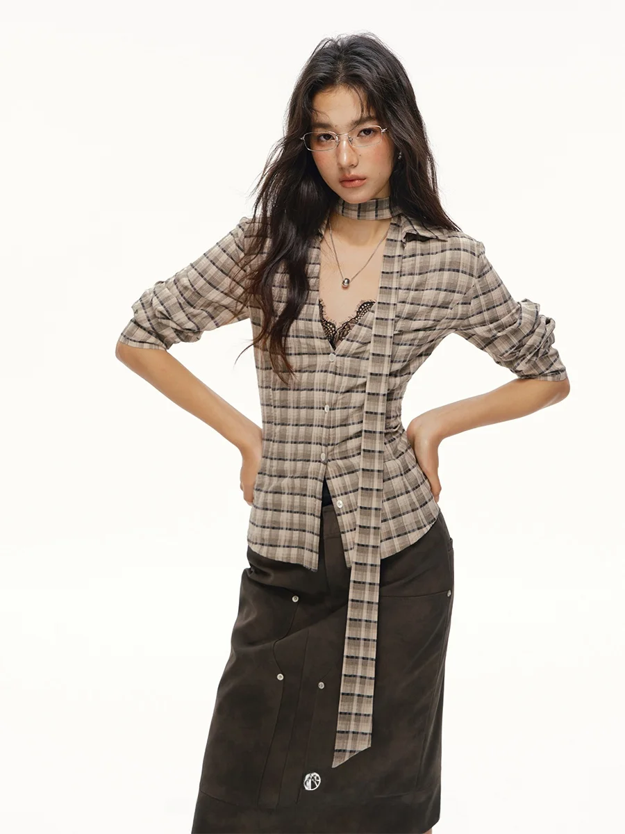 

Attia Glowy Women's Slim Fit Long Sve Cotton irt V-Ne Waist-Cinching T Casual Versatile Breathable Faionable