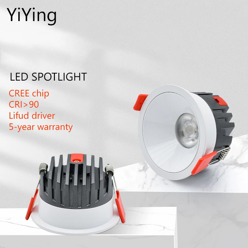 YiYing Led Spotlights Zigbee Tuya Dimmable Spots Light COB Recessed Triac Dimming Smart Ceiling Lamp 110V 220V White Black Foco