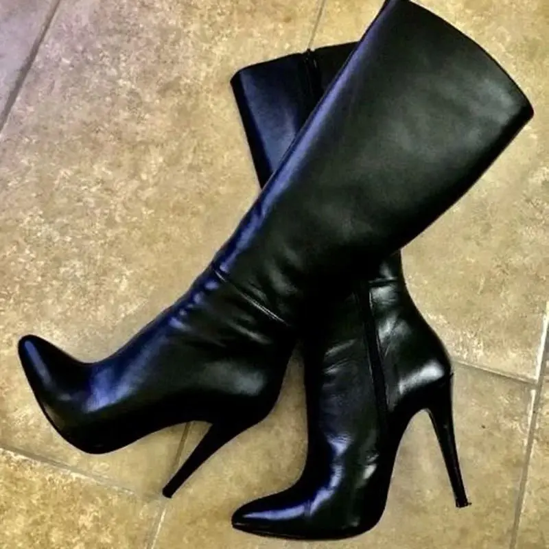 Brązowe Botki Damskie z Matowej Skóry na Wysokim Obcasie, Seksowne, Modne, Fajne, Zimowe, Codzienne, Duże Rozmiary, Buty Damskie Zapatillas Mujer