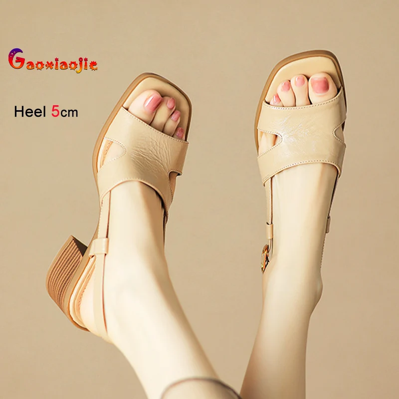 

Back Strap Square Toe Retro Sandals For Women 2026 New Summer Versatile 5CM Casual Ladies Shoes Woman Daily High Heel Sandals