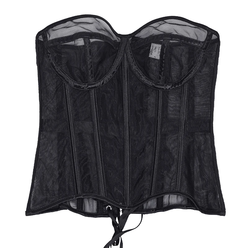 Women summer breathable mesh corset Sexy Mesh Bustier Corset Vintage Strapless Lace-Up Overbust Waist Trainer Cincher Bra Corset