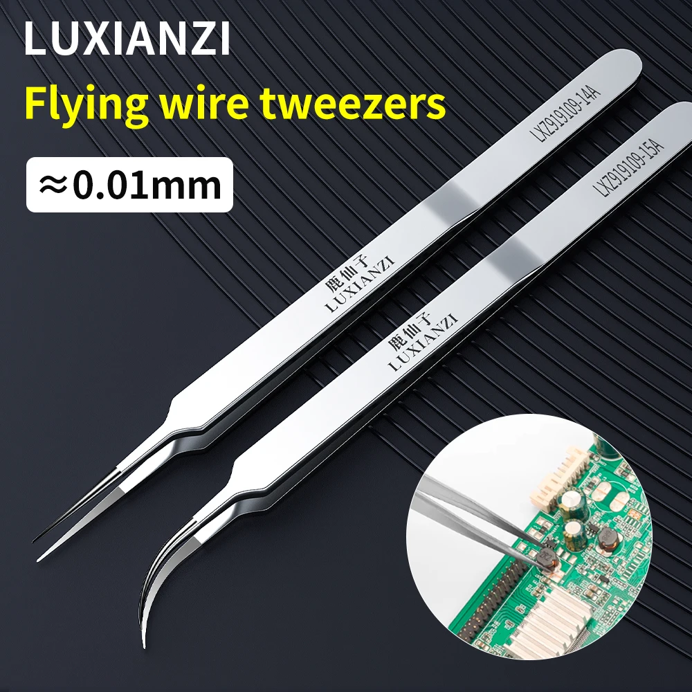Luxianzi-pinças Ultra Finas de para Impressão Digital Precisão Industrial Pinças Direto e Curvo Ferramenta Mão Aço Inoxidável