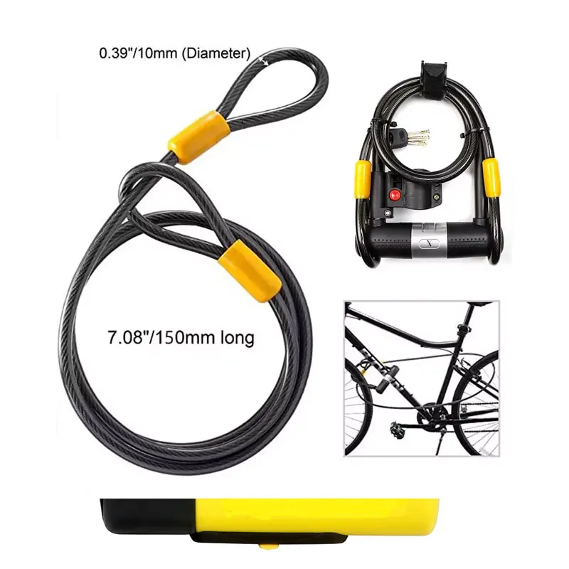 STLF Wear Resistant Anti-theft 16mm Steel Cable Shackle Heavy Duty Security Key Bike D Bicycle U Lock