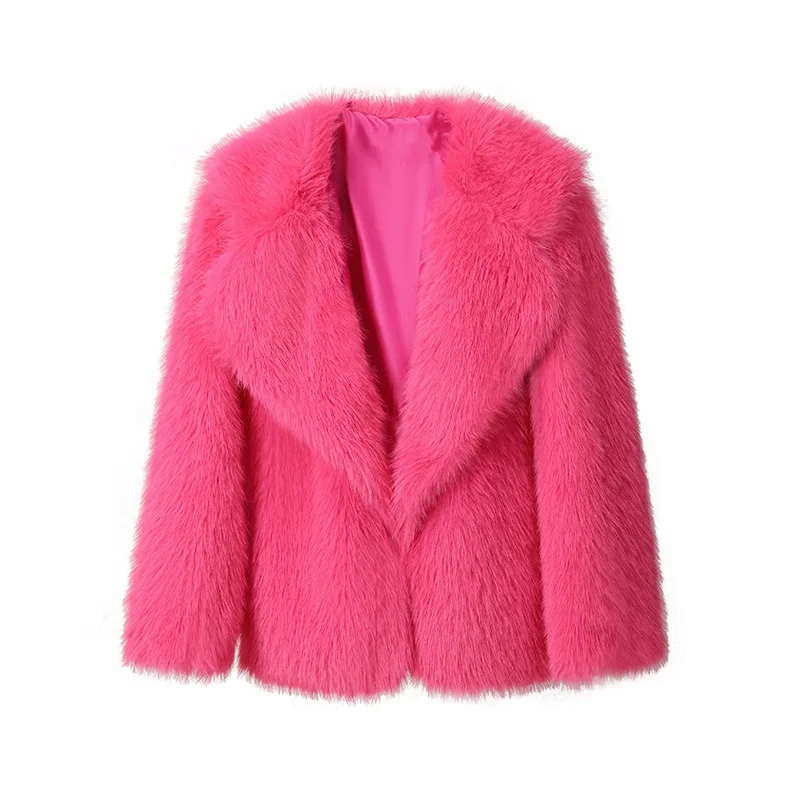 [EWQ] Korean Flully Faux Fur Coat Big Lapel Design Women Winter Keep Warm Furry High Street Fur Overcoats 2024 New Tide 16O3142