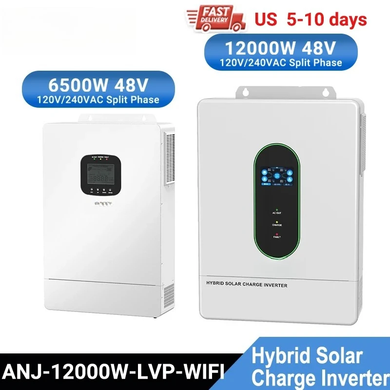 120V/240V Split Phase Hybrid Solar Inverter 200A 120A Solar Charger PV 500V 12KW 48V Hybrid Solar Inverter 6.5KW Pure Sine Wave