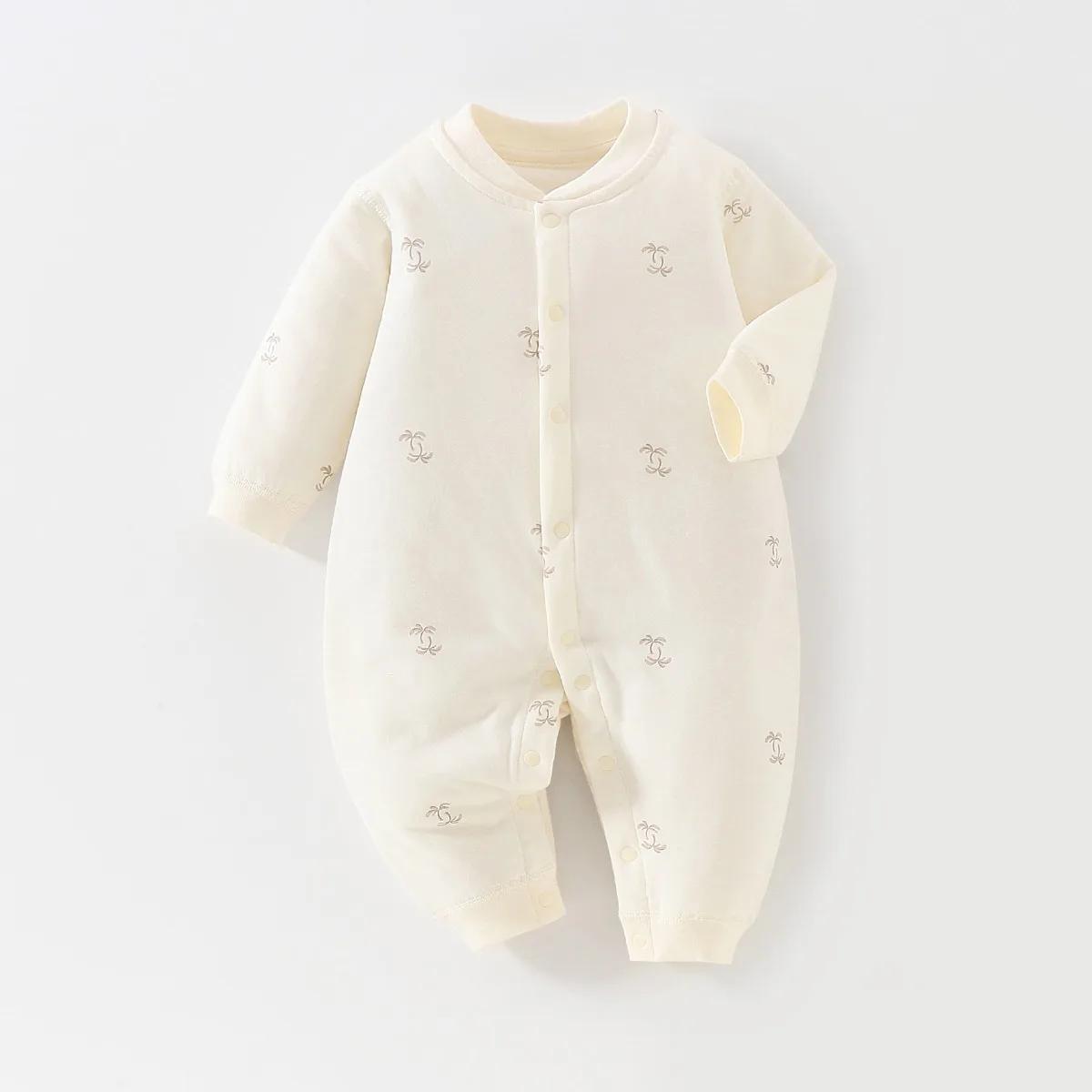 Soft Cotton Quilted Baby Romper Mulberry Silk Blend Filling Long Sleeve Onesie Antibacterial Infant Jumpsuit Unisex Fall Winter