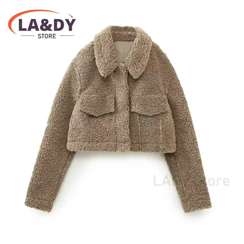 Fleece Jacket Coat Women 2024 Winter Fashion Loose Vintage Female Solid Color Casual Long Sleeves Warm Pockets Outerwears