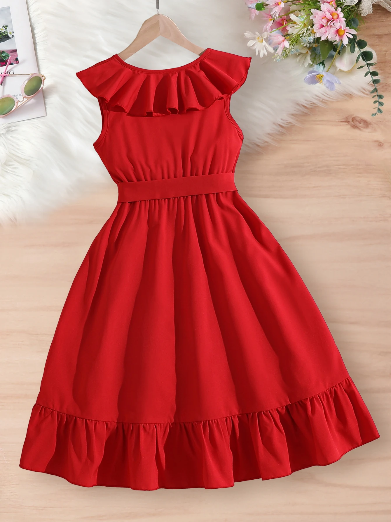 Girls' Dress Summer New Style Medium And Large Children's Fashionable Butterfly Belt Dress Party Holiday Casual Dress