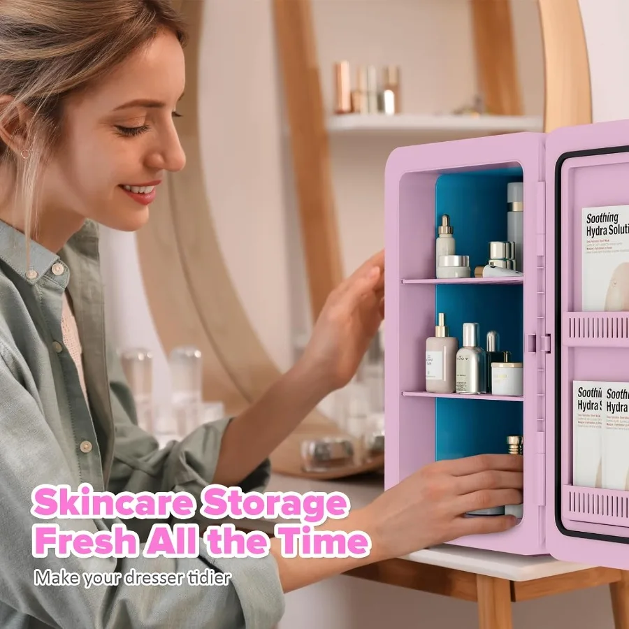 ثلاجة صغيرة 22 لتر/30 علب لغرفة النوم 12 فولت تيار مستمر مبرد محمول وتدفئة مع ثلاجة مدمجة أمامية زجاجية مثالية لمكتب السيارة