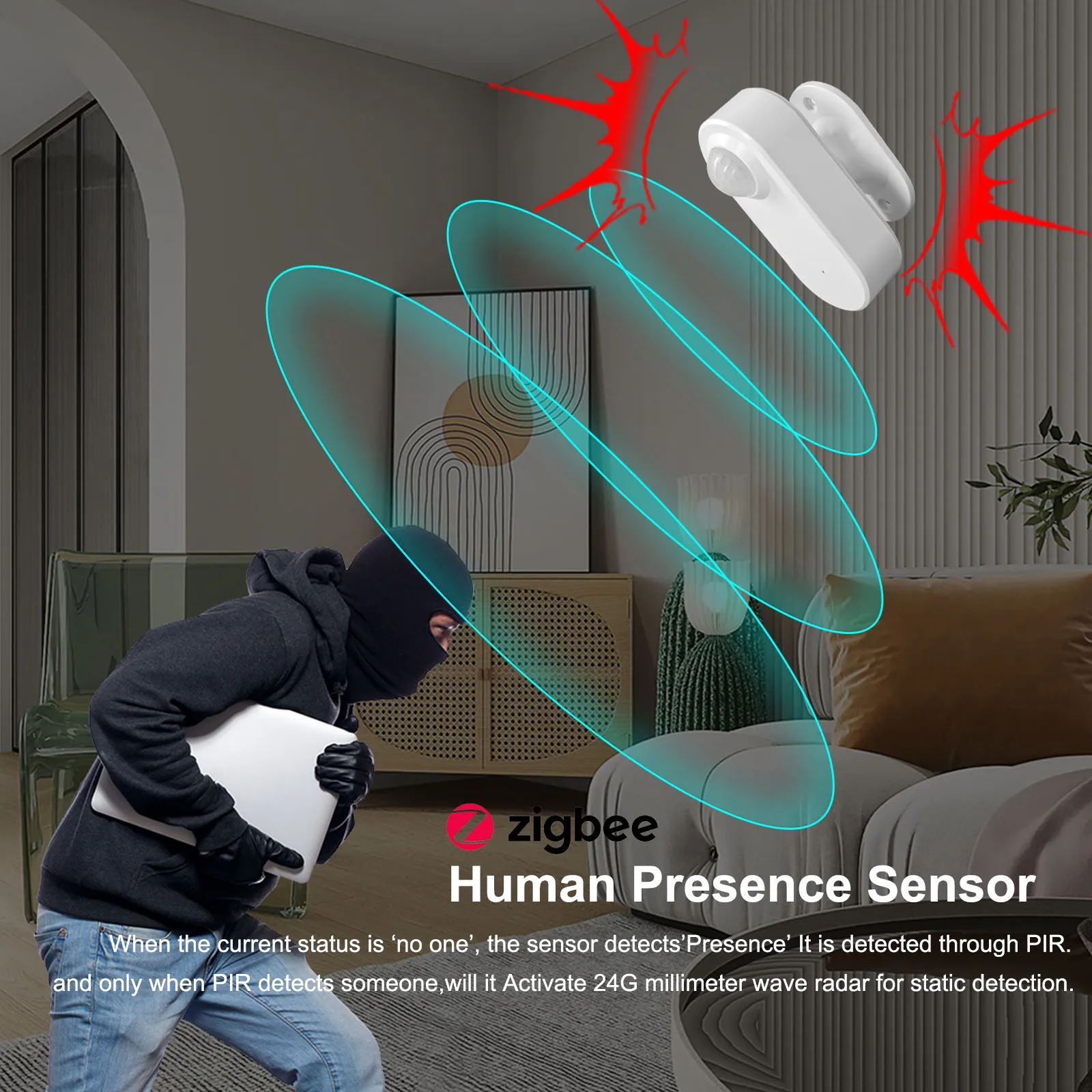 Tuya Zigbee Human Presence Detector 24G Luminance/Distance Detection,  PIR Motion Sensor Support Zigbee 2mqtt Home Assistant