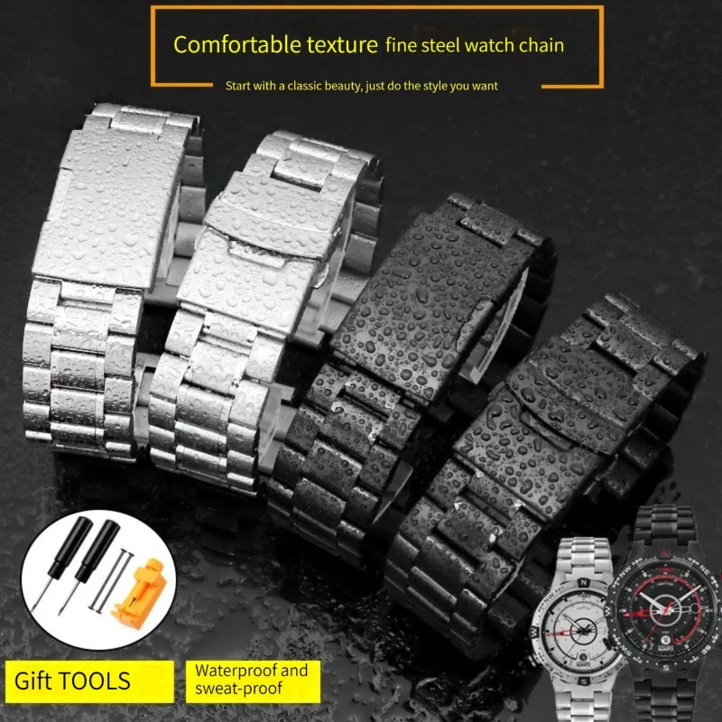 Solid stainless steel Watchband For Timex T2N720 T2N721 T2N739 watch strap silver black Bracelet 24*16mm watch band metal