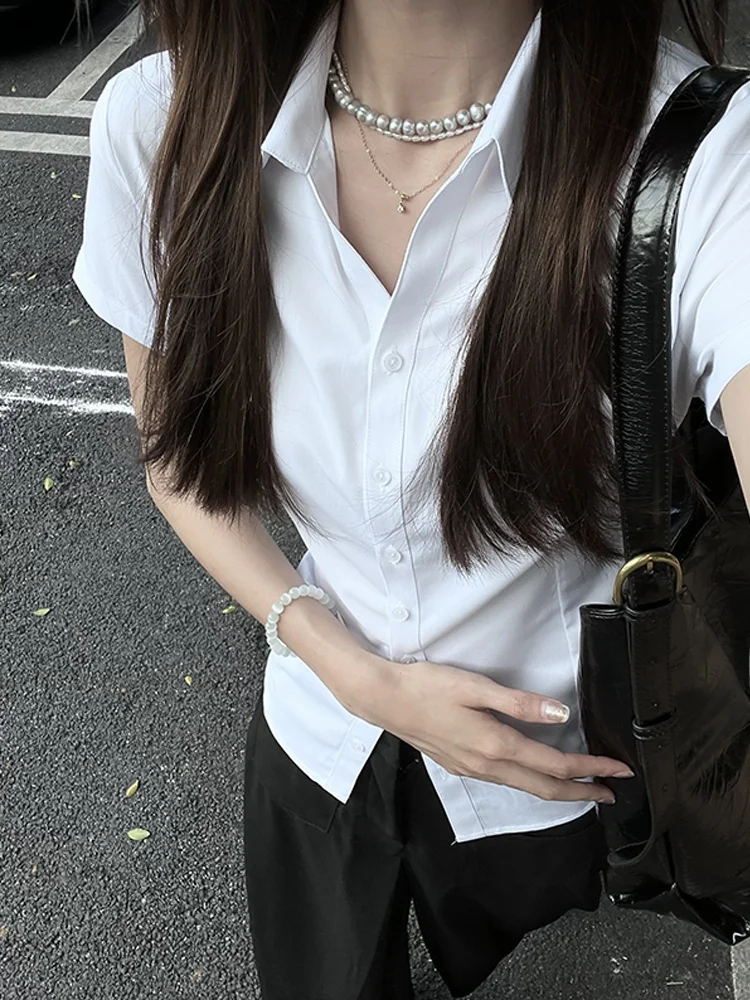 

Slim Fit ort Sve Ne irt Jaet Women's Commute Sle Korean Simple White Summer Faion Top Cenzcci Brand