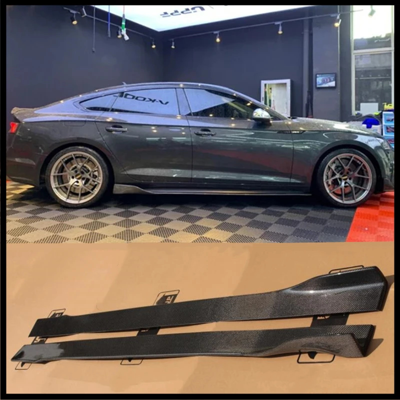 Комплект боковой юбки, спойлер для губ для Audi A5 S5 RS5 B10 2017-2023 из настоящего углеродного волокна и АБС-пластика, черный сплиттер с глянцевым покрытием Комплект боковой юбки, спойлер для губ для Audi A5 S5 RS5 B10 2017-2023 из настоящего углеродного волокна и АБС-пластика, черный сплиттер с глянцевым покрытием