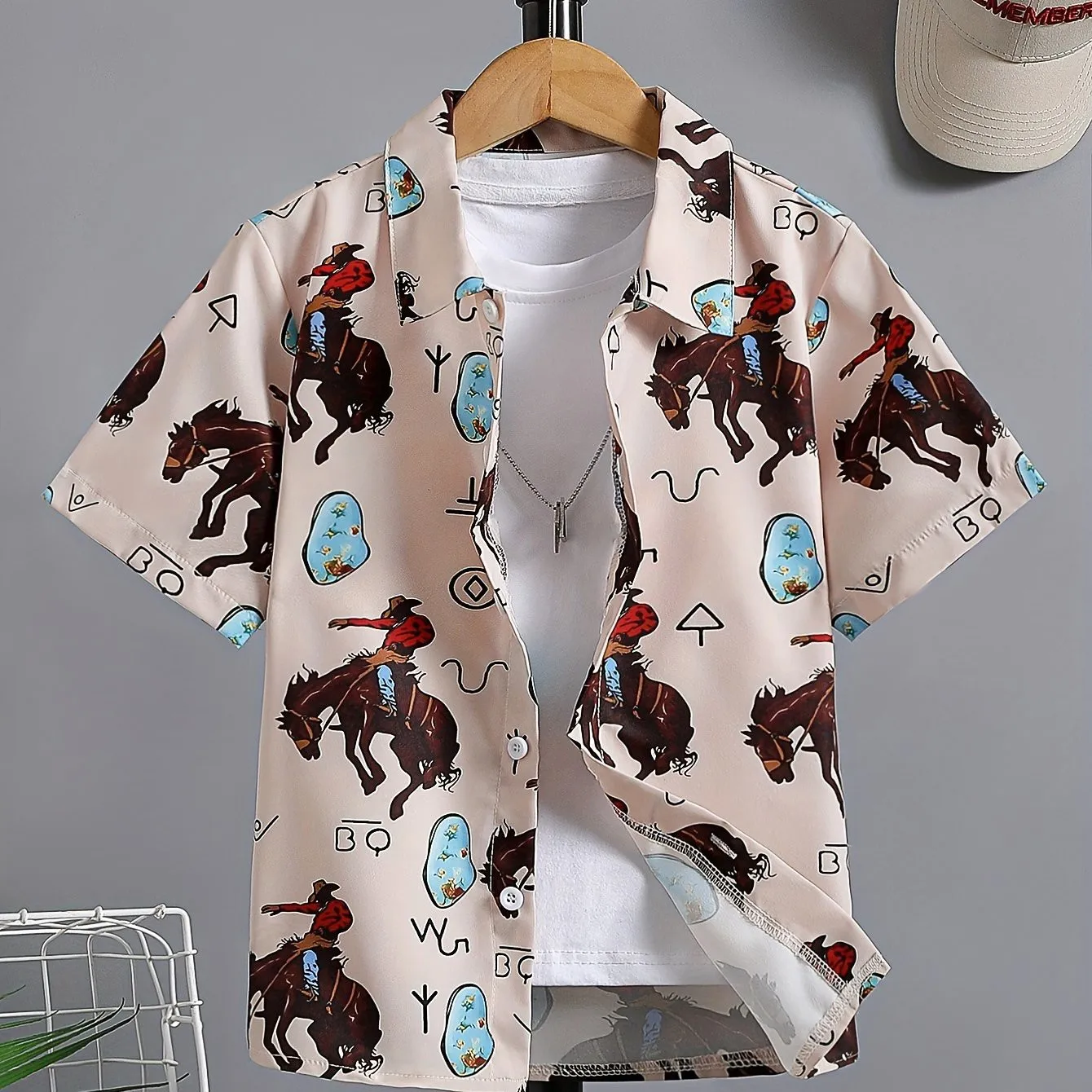 2024 Casual Loose Fit Shirt Kids Clothes Short Sleeve Cool Cozy Summer Beach for Boys And Girls Holiday Wear Children Blouses