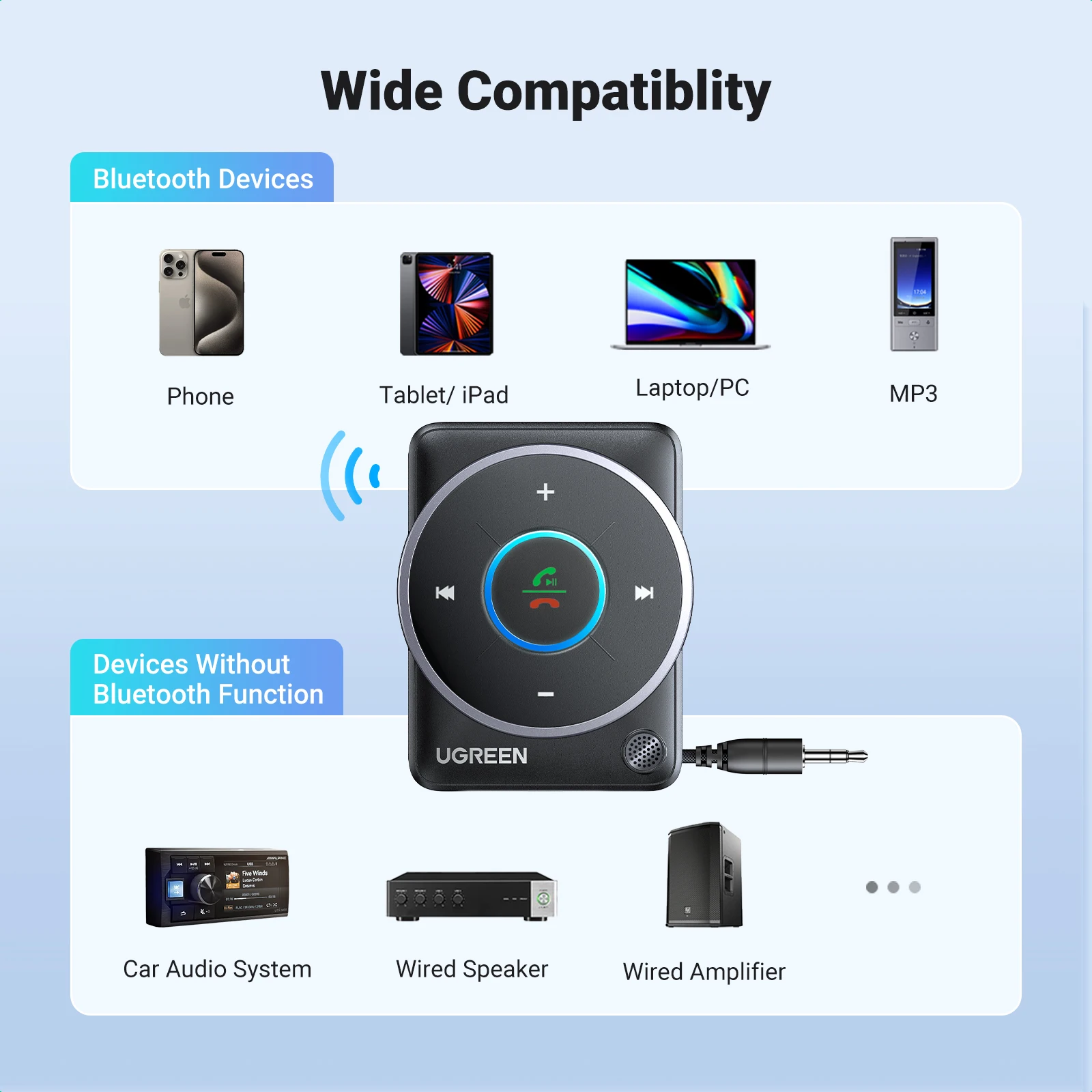 UGREEN Bluetooth 5.4 Car Adapter with Mics and Noise Cancellation 6