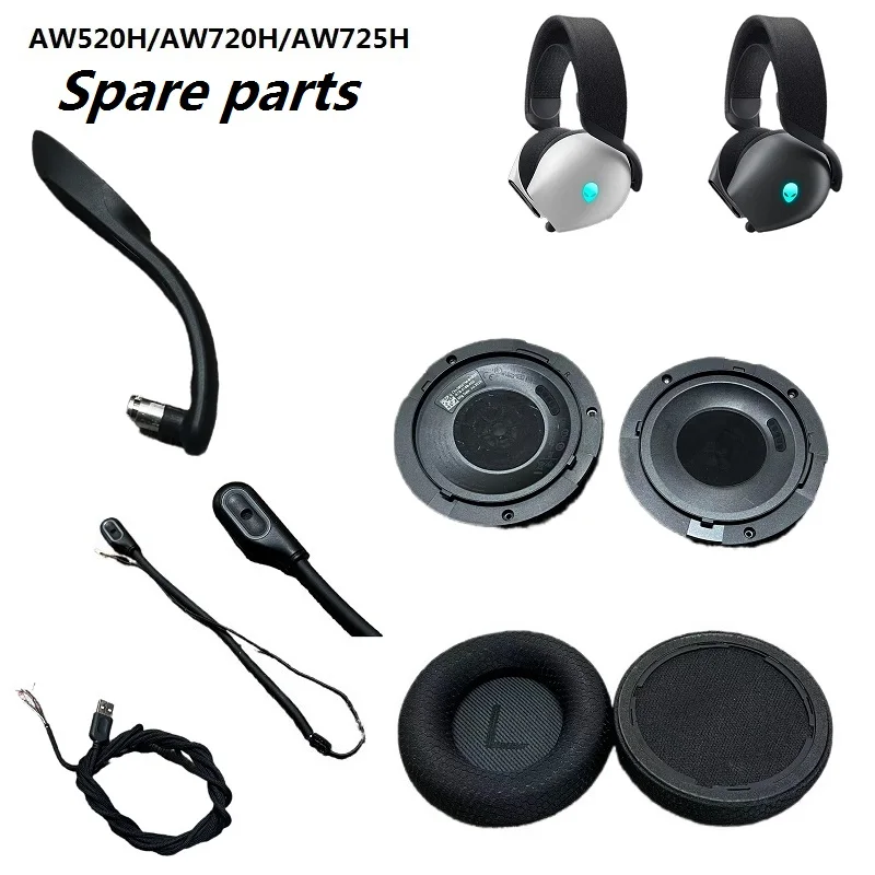 Original spare parts for Dell Alienware AW520H,AW720H,AW725H Headphones replacement headband tape ear pad Microphone speaker