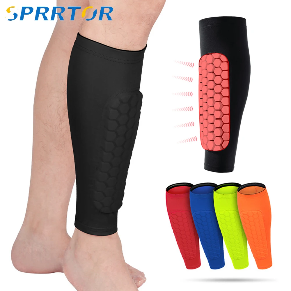 1Pcs Football Shin Guards Leg Sleeves Honeycomb Nylon Support Sock Shin Protector Soccer Gear Soccer Shields Sports Legging