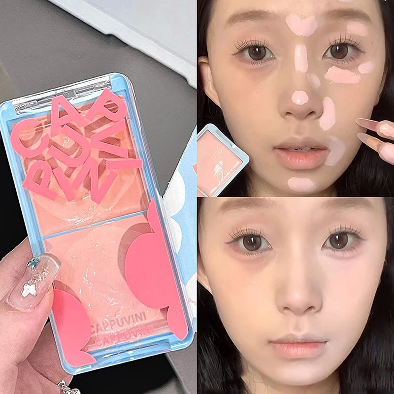 Cappuvini Tweekleurige Gezicht Verhelderende Crème Highlight Uitbreiding Facial Highlighter Palette Natuurlijke Blush Hydraterende Matte Rouge