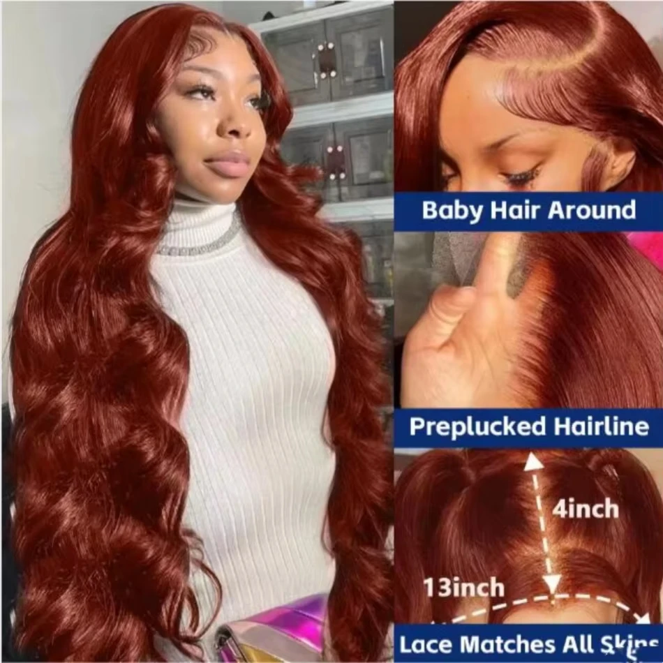 Coklat Kemerahan 13X6 Hd Rambut Manusia Renda Depan Gelombang Dalam Warna Brasil Wig Keriting Kepadatan 200% 13X4 Wig Renda Depan untuk Wanita