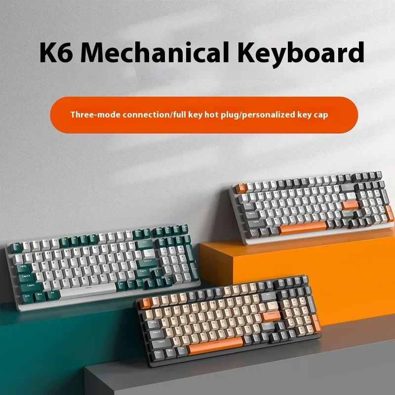 

K6 Three-Mode Link Mechanical Keyboard Bluetooth Hot Swap 980 Gaming Esport Notebook Custom Mechanical Key For Computer Notebook